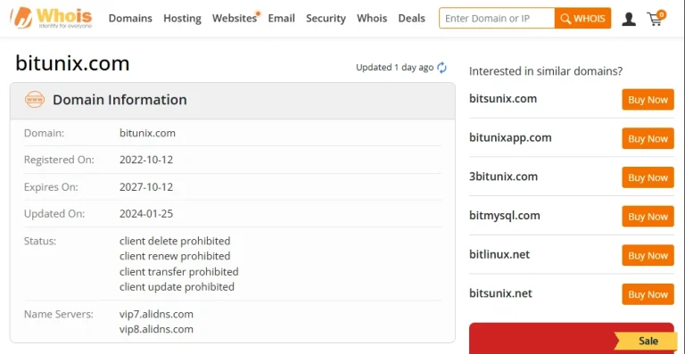 اطلاعات دامنه bitunix.com در سایت Whois